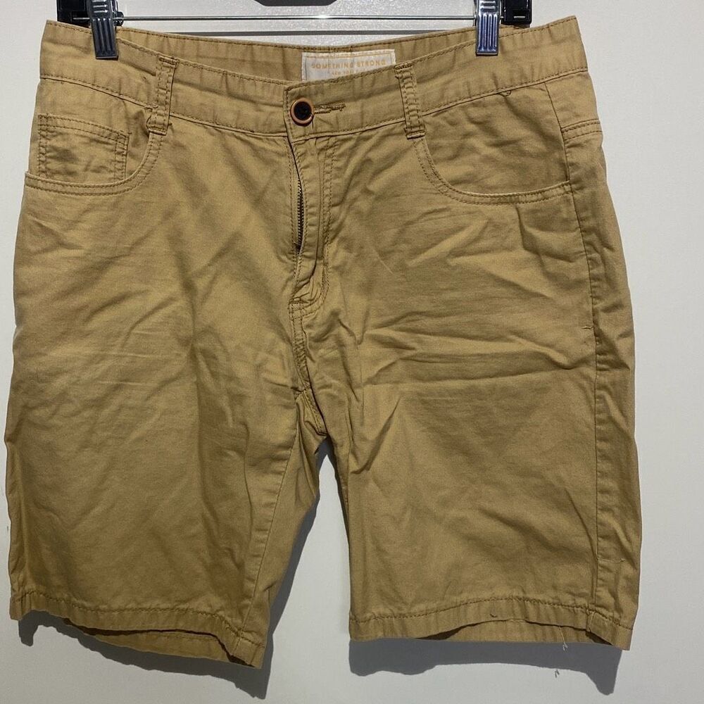 Something Strong Men's Khaki Flat Front Casual Chino Shorts Size 33